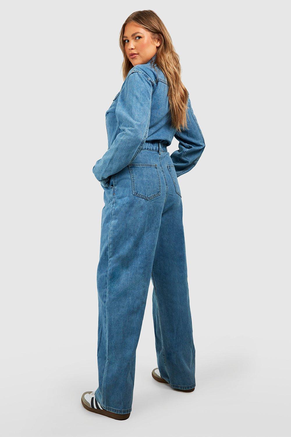 Boohoo denim cheap boiler suit